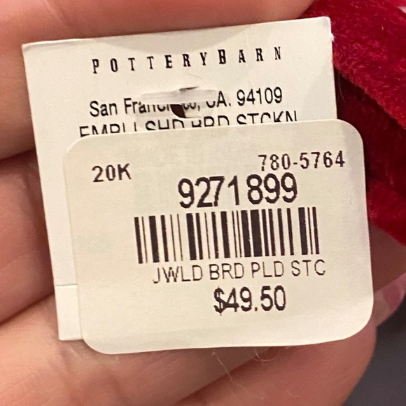 Embellished Jeweled Bird Plaid Christmas Stocking - Pottery Barn - Picture 3 of 6